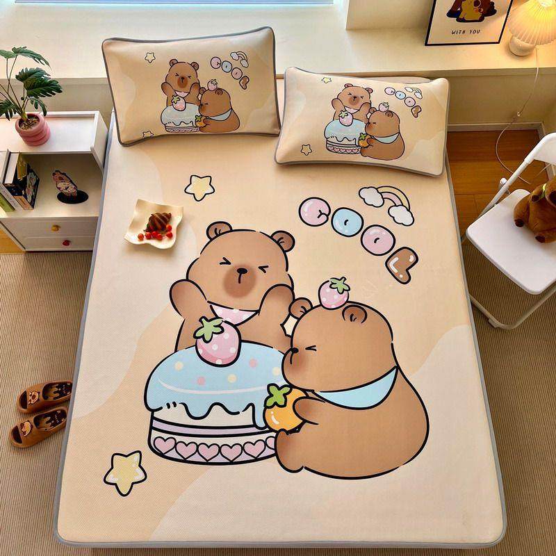 卡皮巴拉冰丝凉席床笠款0.9m1.35夏天可机洗幼儿园空调席子60*135