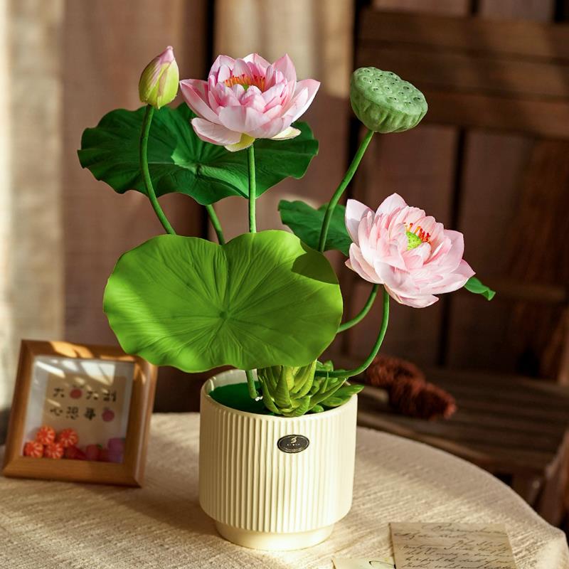 仿真荷花假花花束室内摆件绿植盆栽客厅摆设餐桌茶几造景玄关装饰