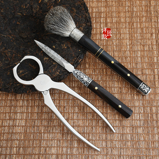 304不锈钢茶钳普洱茶饼撬茶刀三件套大马士革钢茶刀配件全套茶具