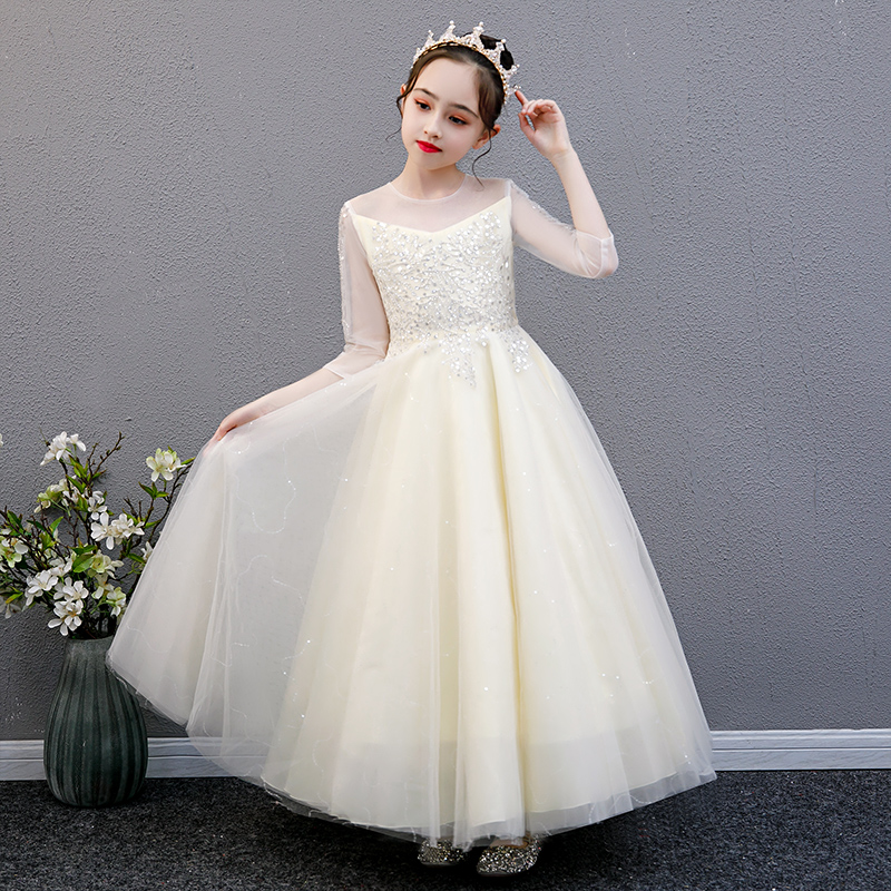 儿童礼服公主裙洋气花童小女孩婚纱女童钢琴演凑主持人高端晚礼服