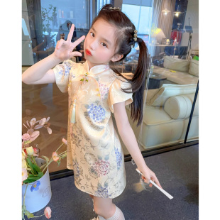 高端女童旗袍连衣裙夏季 洋气中国风轻奢小众礼服裙子 薄款 2023新款