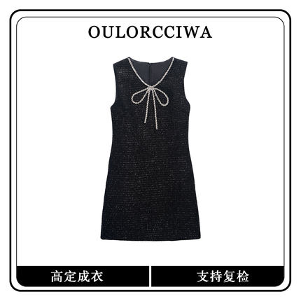 小香风重工蝴蝶结名媛气质高级气质时尚收腰显瘦连衣裙OLQW-1924