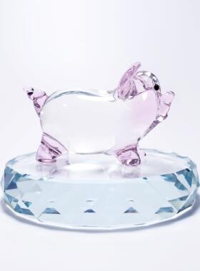 可爱小猪生日礼物水晶玻璃创意摆件十二生肖动物属相琉璃车载饰品