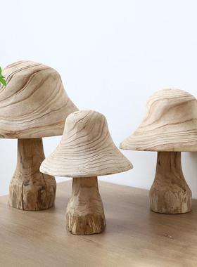 实木质蘑菇客厅摆设侘寂风复古民宿装饰院子桌面摆件庭院造景创意