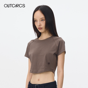 高腰短T恤2025夏季 女士高念针织时尚 OUTCiRCS插肩袖 新款 修身 短袖