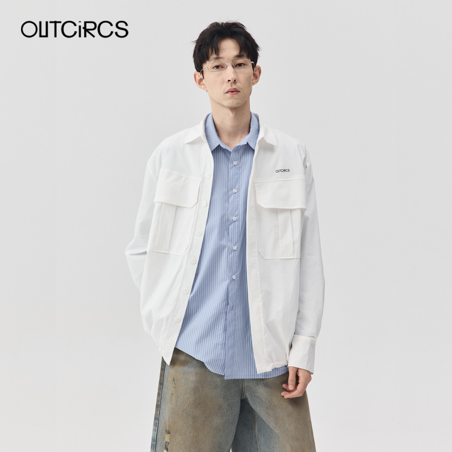 OUTCiRCS26春直身廓形肌理感微褶皱休闲夹克下摆抽绳干净利落外套 - 实物图