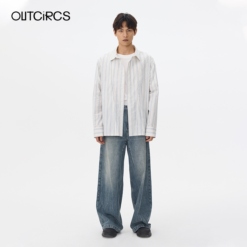 OUTCiRCS假门襟条纹长袖衬衫