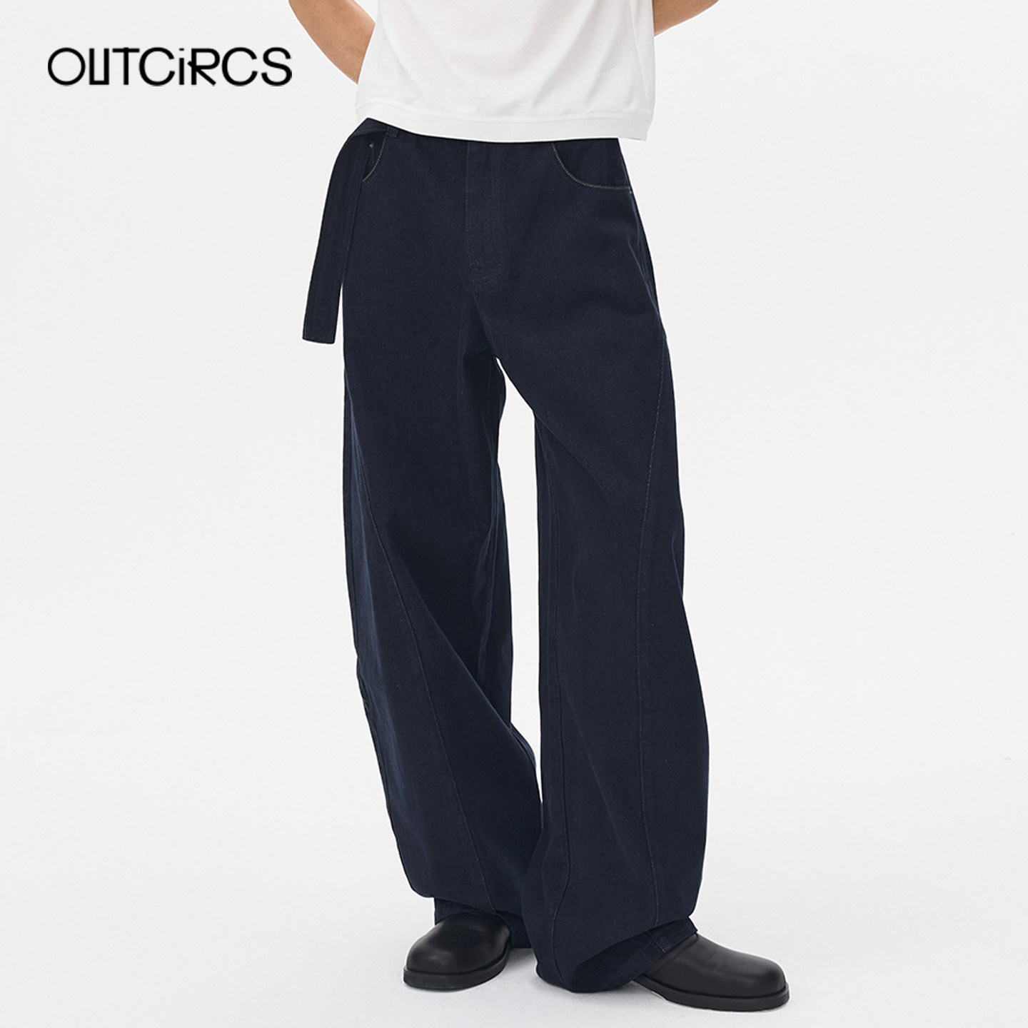 OUTCiRCS25SS系带原色弯刀牛仔裤
