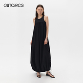 OUTCIRCS露背黑色云朵裙子显瘦遮肚夏季 轻奢感长裙夏天连衣裙