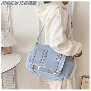 日系女包尼龙单肩小众设计时尚百搭手提上课通勤斜挎包蓝色痛包