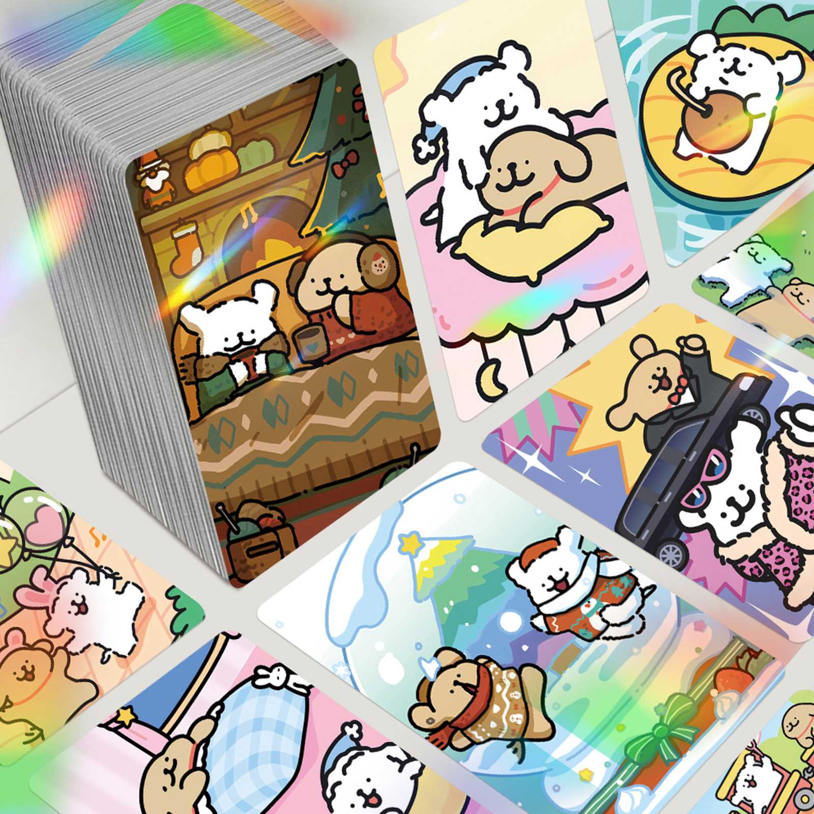 线条小狗镭射小卡55张动漫卡通周边拍立得照三寸圆角小卡送人礼物