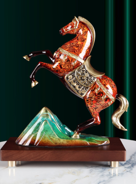 大漆马摆件全铜金山马到成功玄关客厅办公室装饰品开业乔迁礼品