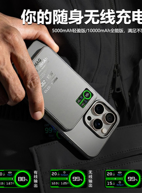 超薄Qi2磁吸充电宝无线快充iphone苹果专用手机magsafe外接电池数显10000毫安大容量手表耳机移动电源3C认证