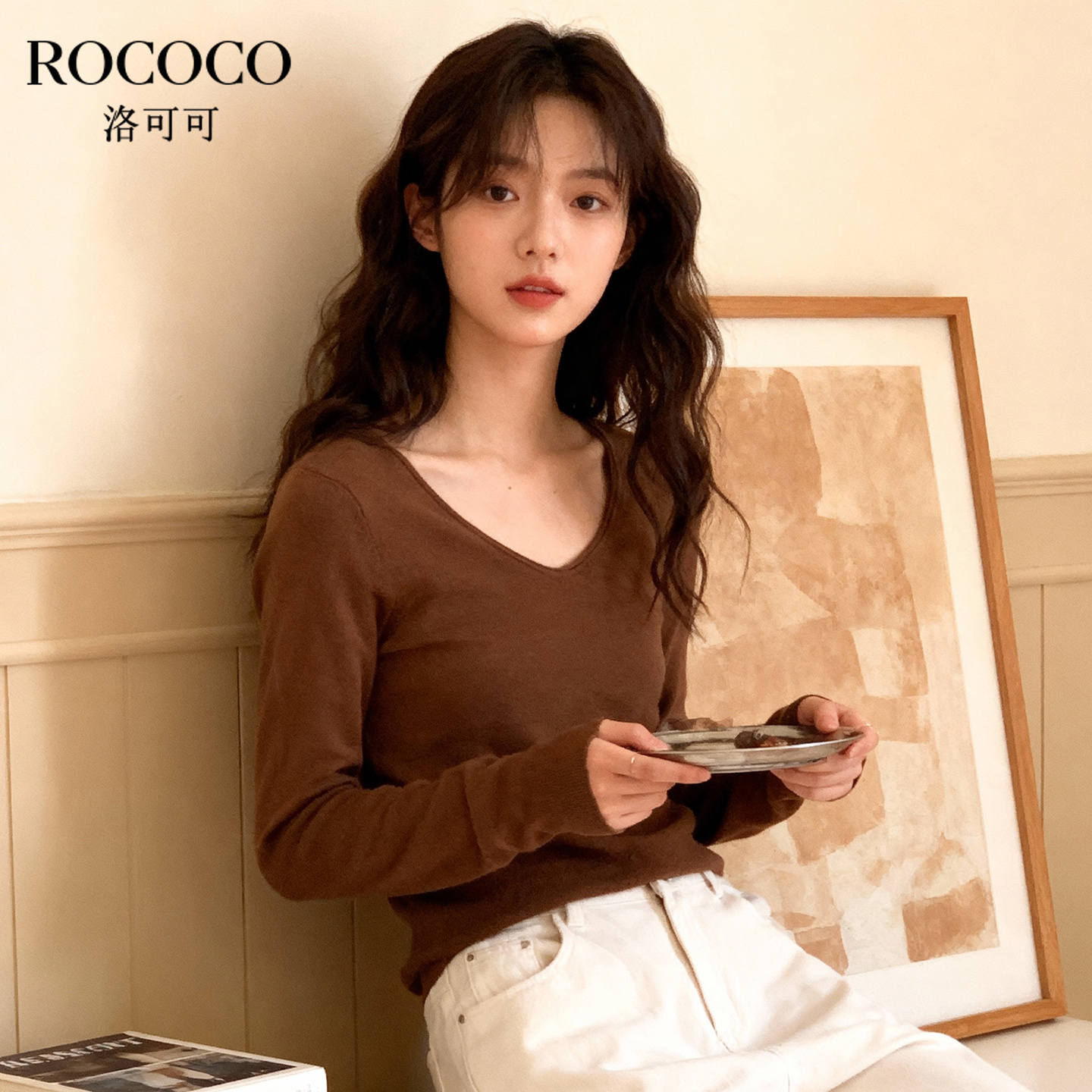 ROCOCO/洛可可纯色圆领羊毛衫女秋季新款时尚简约长袖打底衫上衣