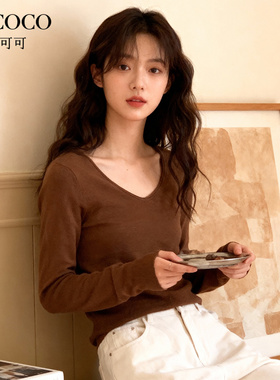 ROCOCO/洛可可纯色圆领羊毛衫女秋季新款时尚简约长袖打底衫上衣