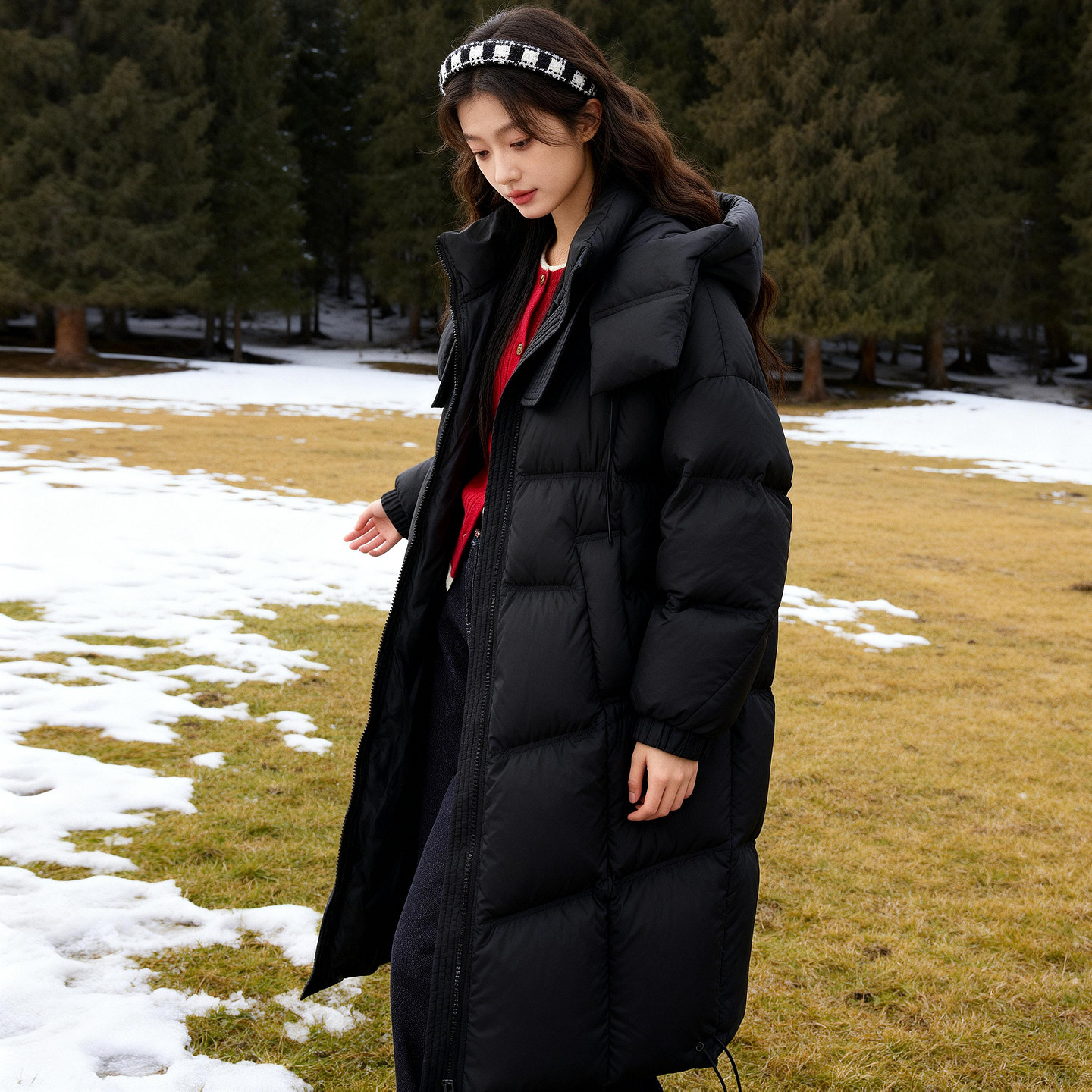 ROCOCO/洛可可纯色简约长款羽绒服女高充绒量优质羽绒超暖面包服