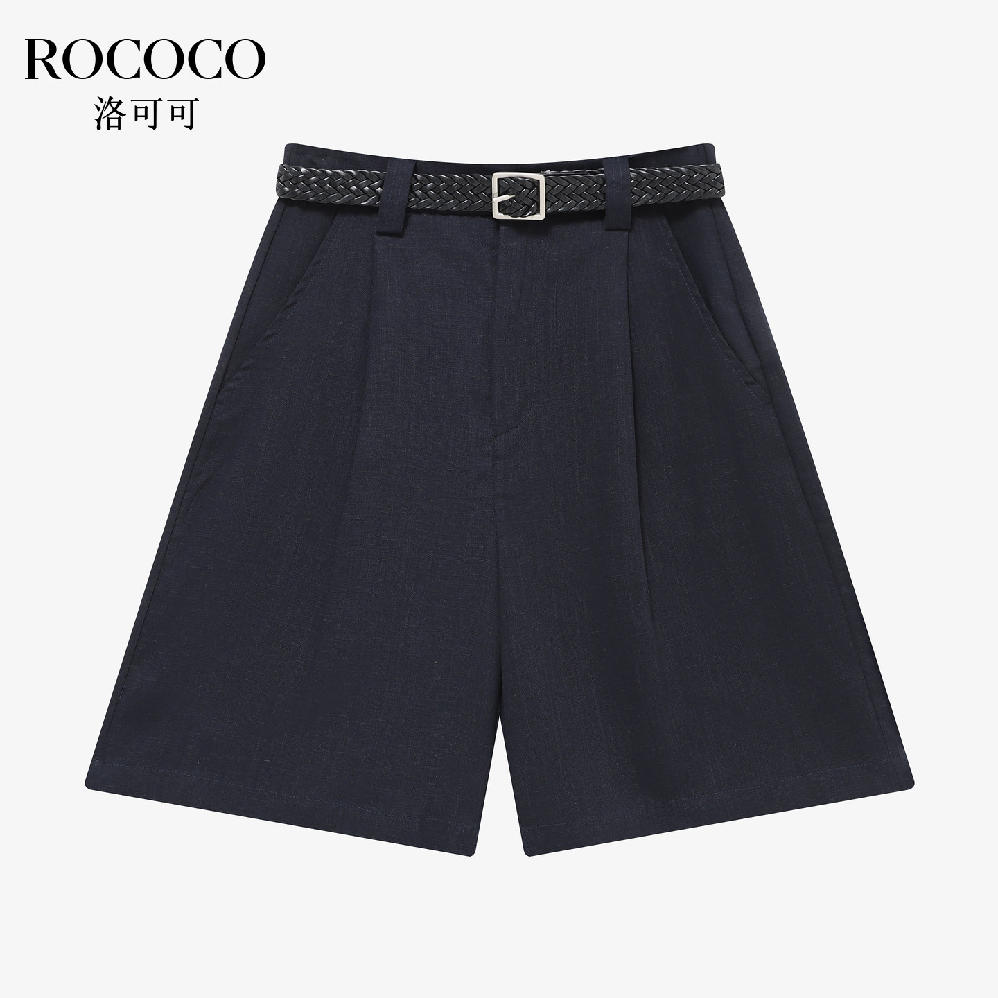 ROCOCO/洛可可莱赛尔白色亚麻短裤女夏季宽松百搭通勤阔腿裤