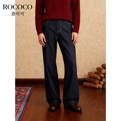 ROCOCO/洛可可2025秋高腰直筒阔腿牛仔裤女宽松显瘦垂感拖地长裤