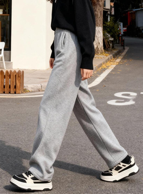 Rococo/洛可可纯色卫裤冬季新款松紧腰休闲弯刀裤加厚加绒香蕉裤