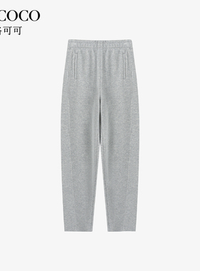 ROCOCO/洛可可灰色阔腿松紧腰休闲裤女春秋新款百搭宽松运动裤