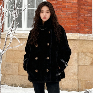 ROCOCO/洛可可2025新款毛茸茸外套女小个子仿水貂绒加厚高领上衣
