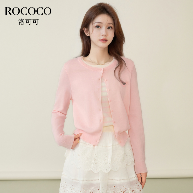 ROCOCO/洛可可莱赛尔条纹撞色假两件针织衫秋季新款短款圆领上衣