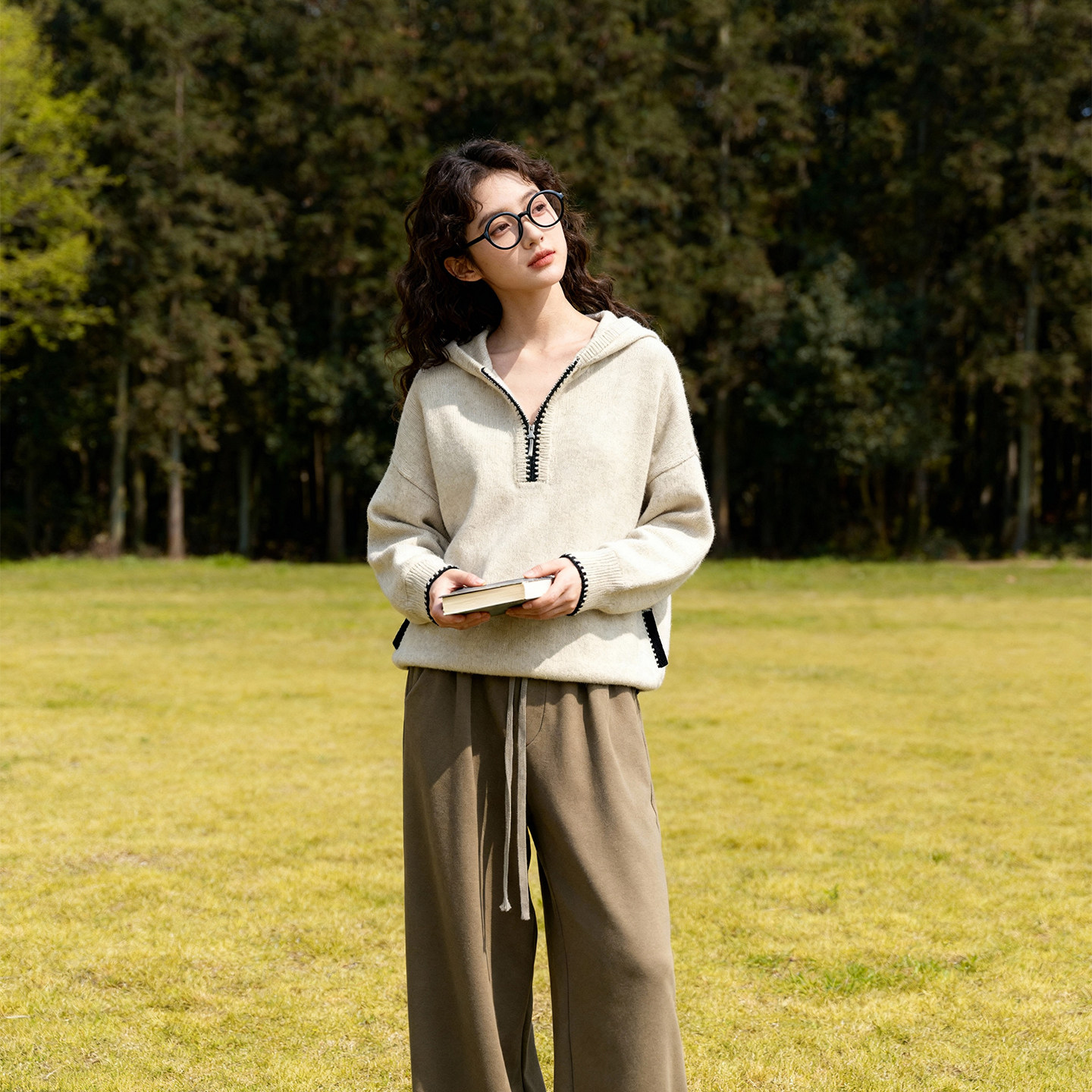 ROCOCO/洛可可含羊毛拉链连帽针织上衣休闲宽松软糯百搭外穿上衣,女装/女士精品,毛针织衫,淘宝优惠券,粉丝福利购,淘宝优惠卷