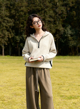 ROCOCO/洛可可含羊毛拉链连帽针织上衣休闲宽松软糯百搭外穿上衣