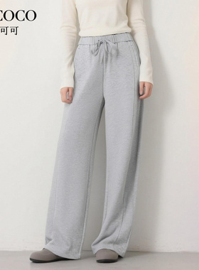 ROCOCO/洛可可抽绳高腰直筒阔腿裤秋季新款设计感宽松显瘦休闲裤