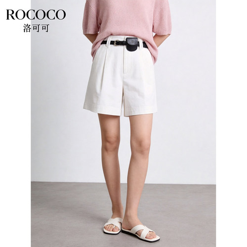 ROCOCO/洛可可通勤亚麻五分裤女士夏季轻薄透气显瘦休闲短裤