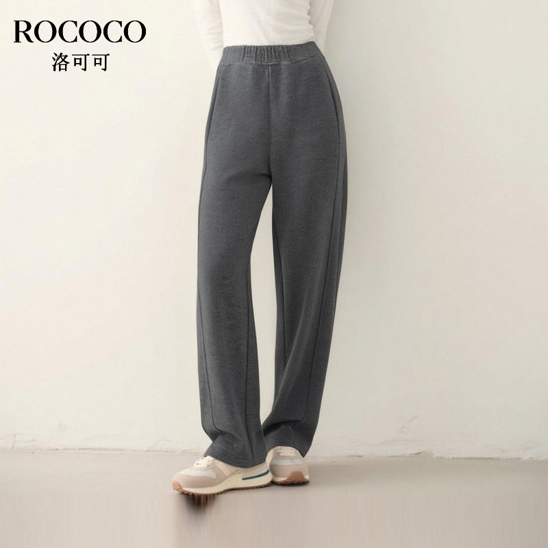 ROCOCO/洛可可高腰阔腿裤纯色休闲2025秋冬新款宽松弯刀裤长裤