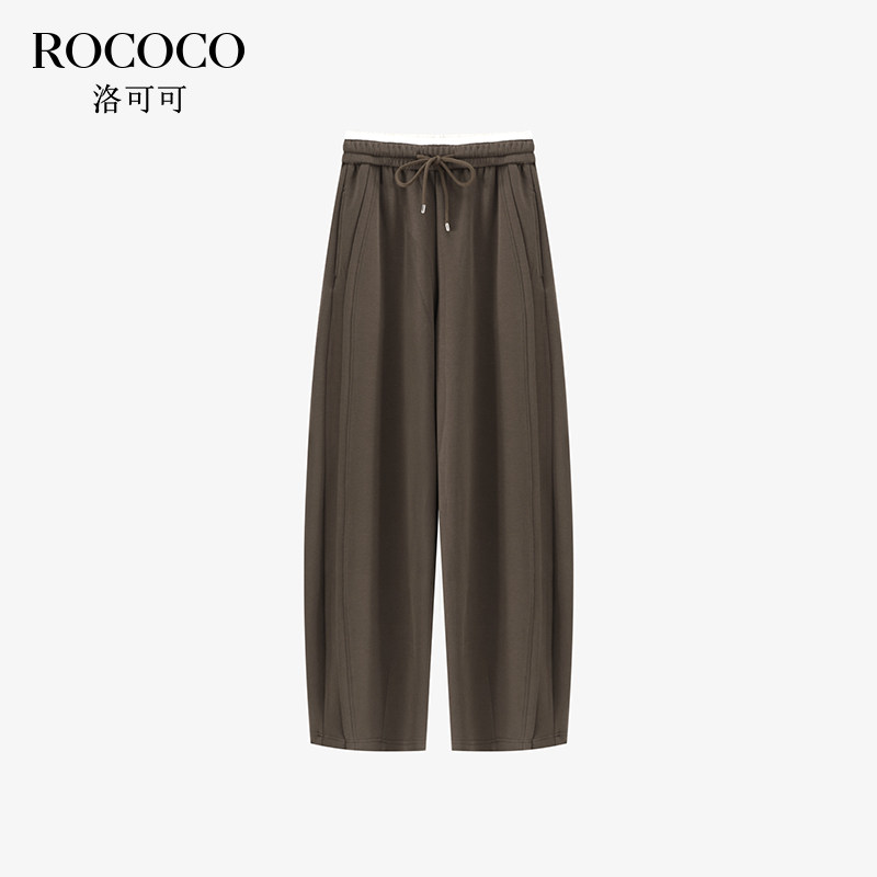 ROCOCO/洛可可高腰抽绳休闲裤女宽松春秋新款高腰阔腿显瘦香蕉裤