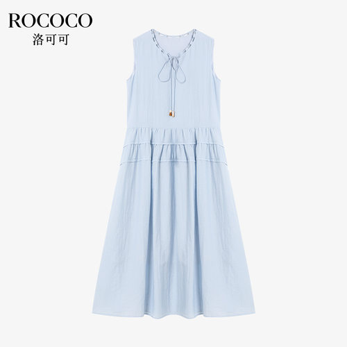 ROCOCO/洛可可无袖系带连衣裙女2026夏季日常休闲中腰荷叶边裙
