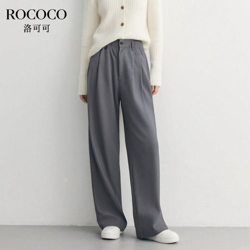 ROCOCO/洛可可纯色高腰直筒裤2025秋季新款宽松显瘦百搭休闲长裤