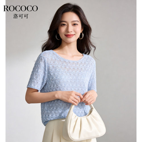 ROCOCO/洛可可百搭女装新款纯欲慵懒洋气女装上衣短袖针织衫
