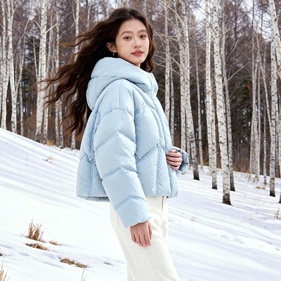 ROCOCO/洛可可2025冬连帽羽绒服女立领压纹保暖宽松小个子外套