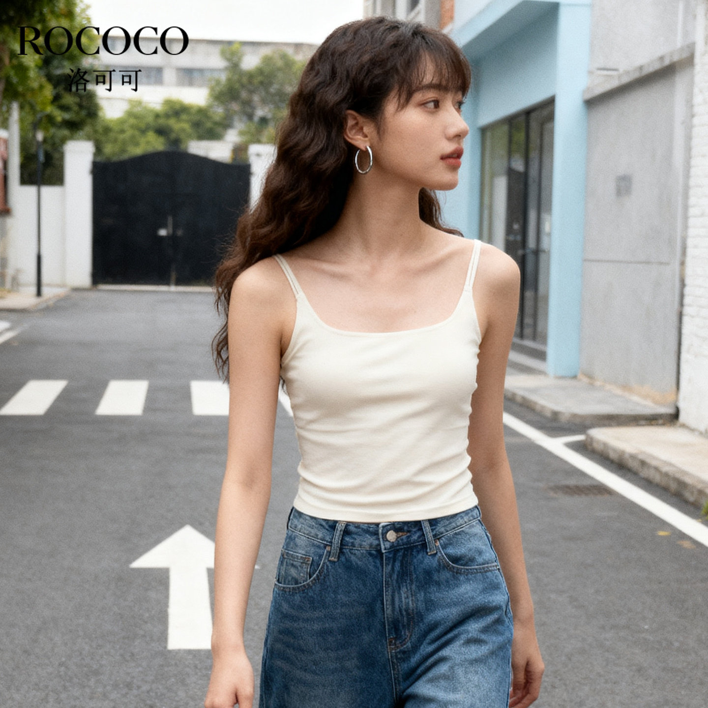 ROCOCO/洛可可2025秋新款抽条细肩带背心女内搭修身显瘦打底上衣