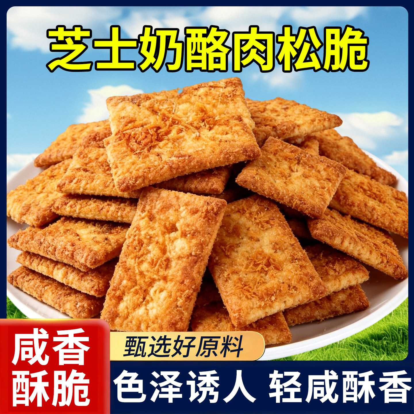 芝士肉松脆海盐肉松夹心饼干解馋咸味千层方块酥饼网红休闲零食