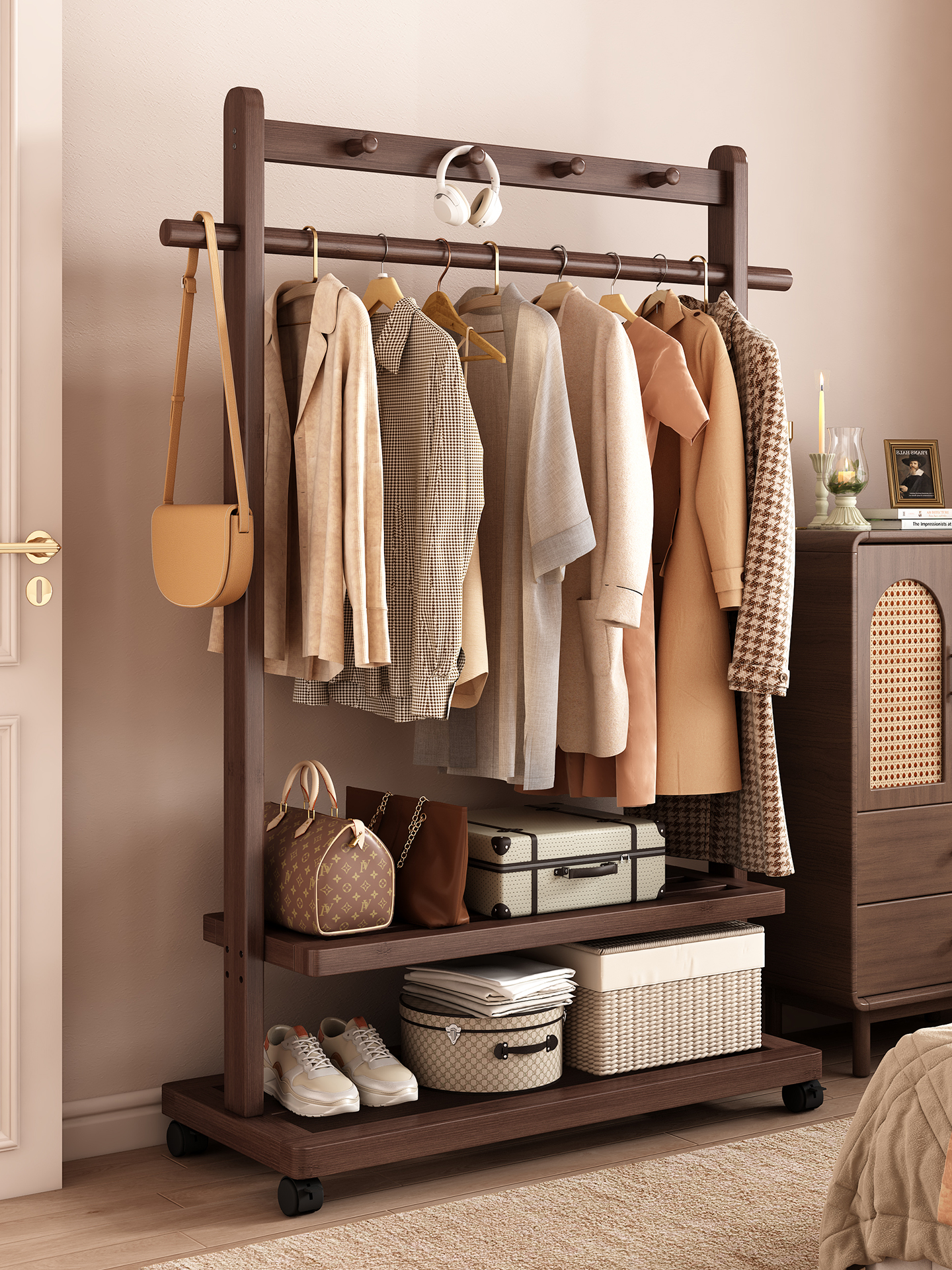 挂衣架简易落地衣帽架卧室收纳置衣架子可移动室内家用挂衣服民宿