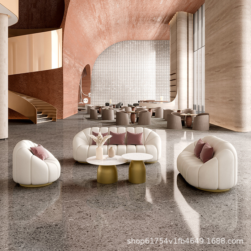 北欧轻奢小户型客厅酒店美容院单人双人创意异形布艺沙发茶几组合