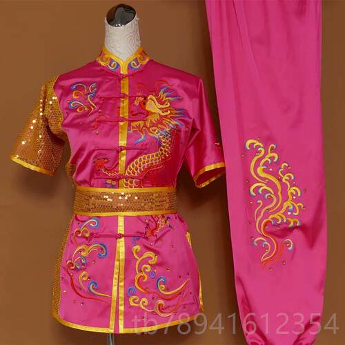 高档新款武术服彩真丝绸刺绣龙练表演服演出比长拳南功拳成人赛儿