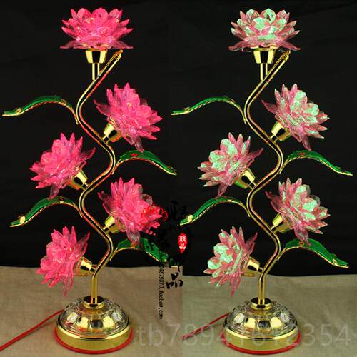 高档LED五插品七彩仿水晶莲佛花灯佛供灯堂佛前长台明灯佛用品家