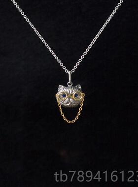 高档由子野丨动链物系列丨蓝石小猫咪项女纯银宝锁骨链众高级原创