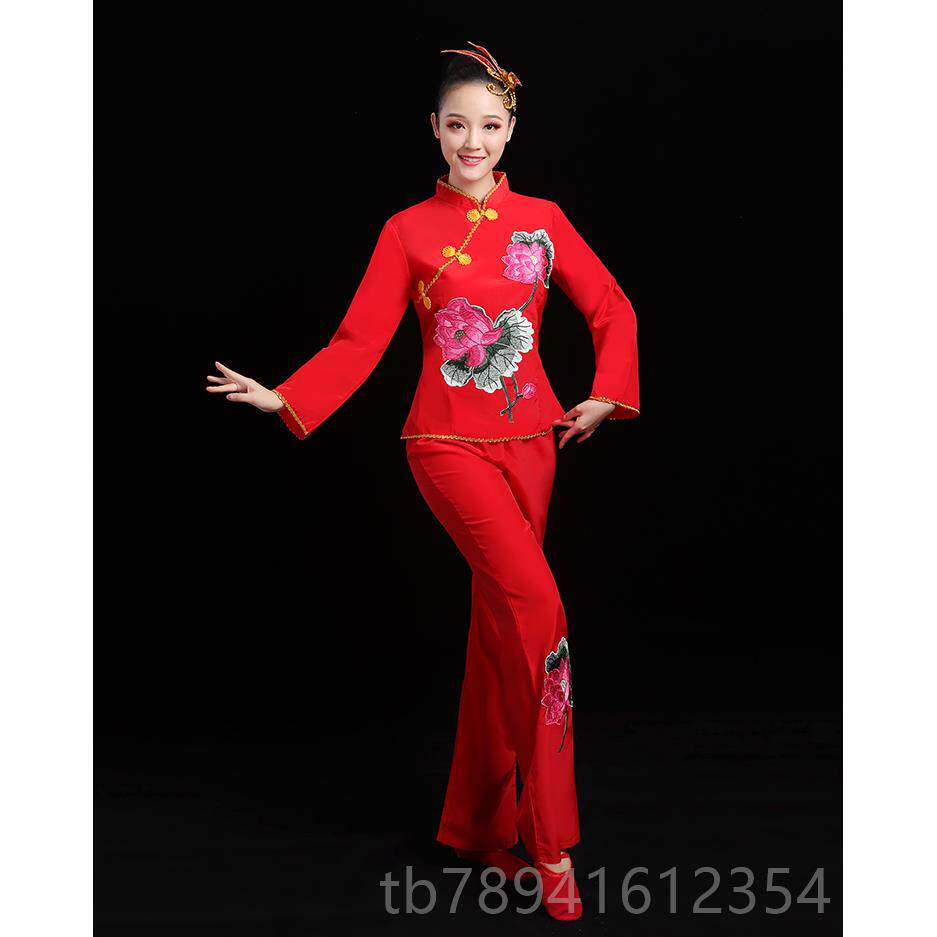 高档秧歌女2025新款民族喜庆码扇子舞服蹈服装演出服大鼓广场舞腰