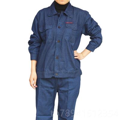 高档牛仔工作夏服套装男焊工电焊超季薄款纯棉劳服印字防烫保耐磨