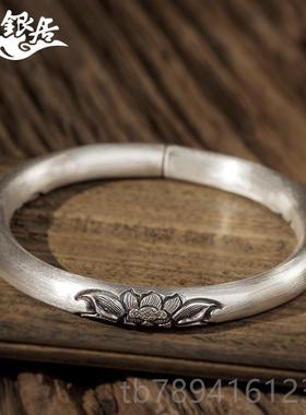 高档银祥居云南足手工制作复银古做旧哑光圆柱花手镯莲.珍藏