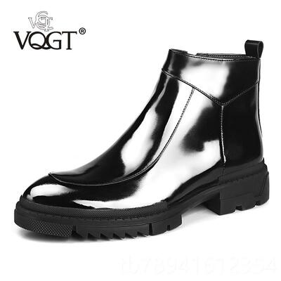 高档VQGT季皮靴男加绒真皮马丁靴皮男靴短靴牛皮冬高漆帮鞋皮厚底