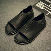 高档日系男士 厚 懒套脚牛皮凉鞋 底凉古鞋 透人气潮流复真皮罗马凉鞋