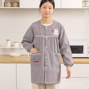 高档带围裙家袖 成人全身罩衣棉质工 用女厨房版 防水防油可爱韩时尚