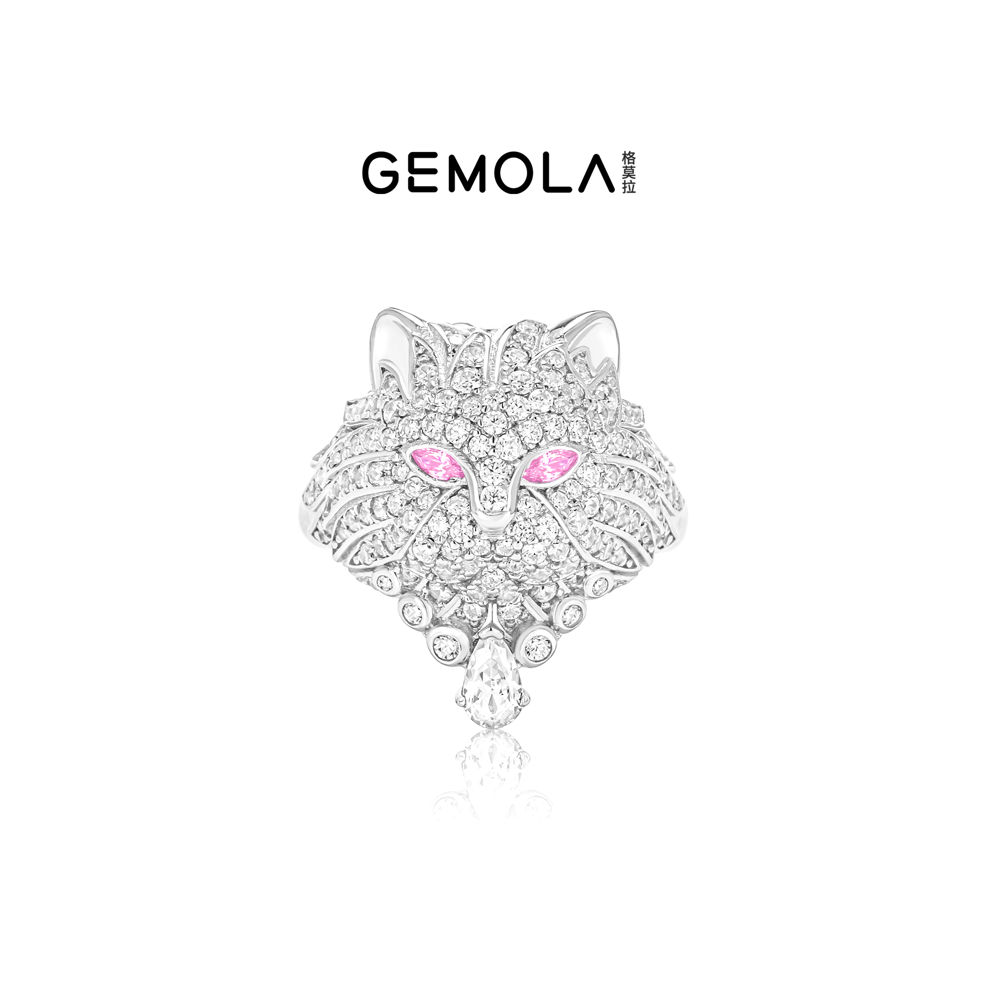 GEMOLA格莫拉 叛逆千金风甜酷原创设计猫咪千金白钻戒指